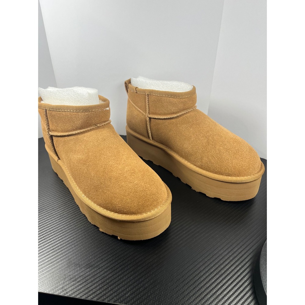 Cushionaireβ Tan Suede Fur Lined Platform Ankle Boots Women's Size 11M